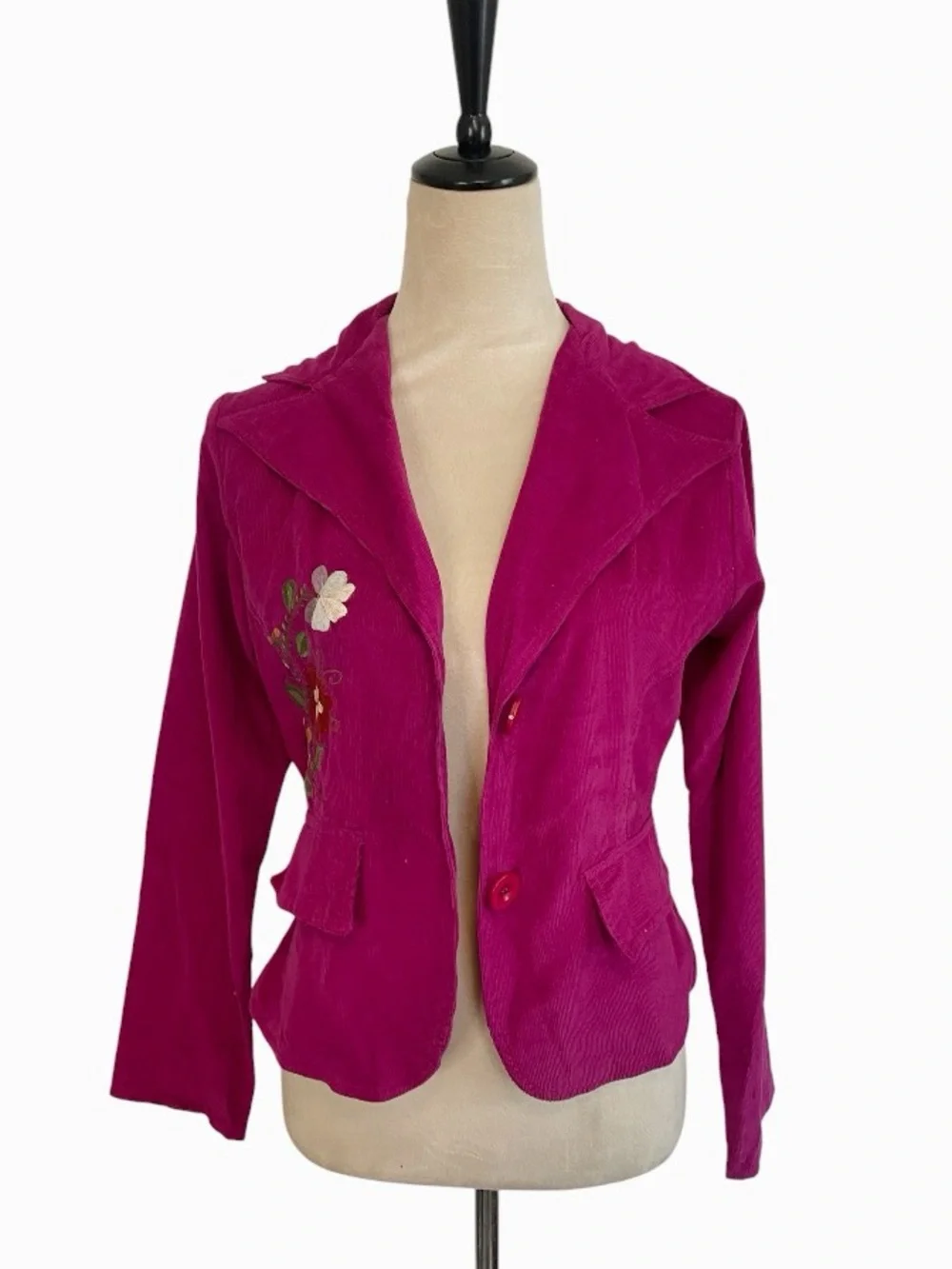 Y2k Angie Corduroy Blazer Pink Floral Embroidered S NWT